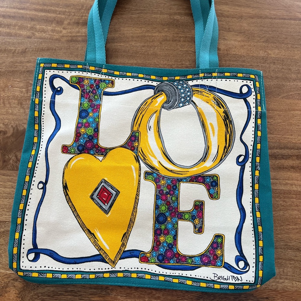 Brighton Teal and Yellow LOVE Canvas Tote